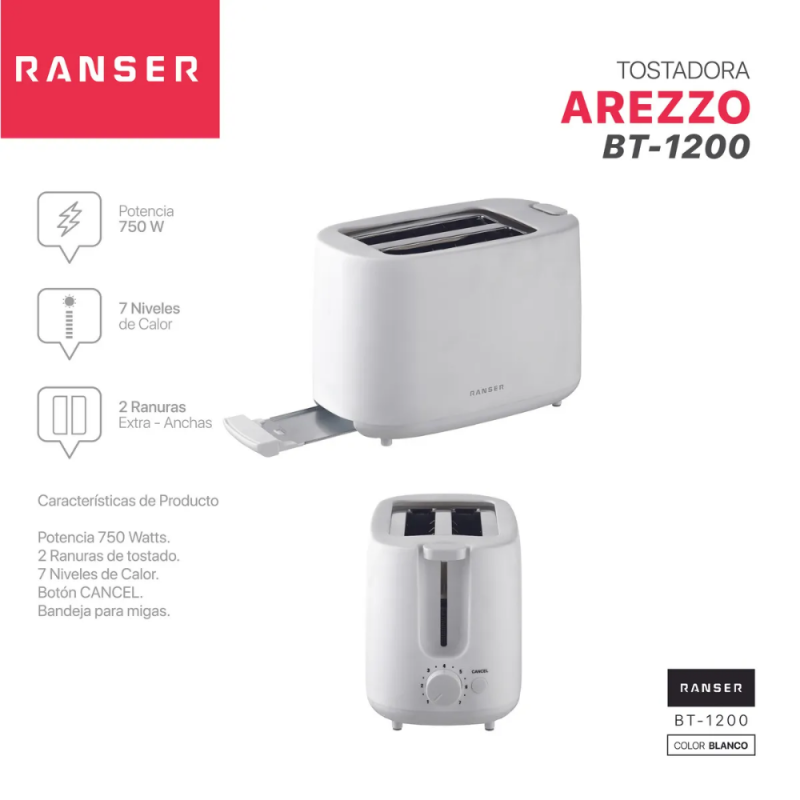 TOSTADORA RANSER ARREZO BT-1200 BLANCA