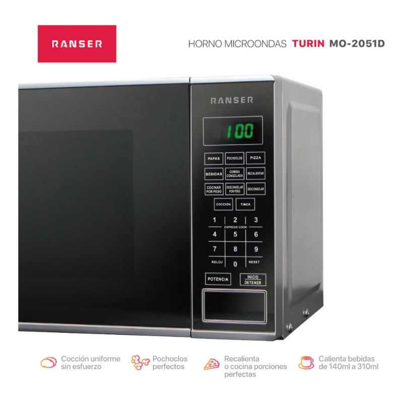 MICROONDAS RANSER 20L 700w TURIN MO-2051D DIGITAL NEGRO