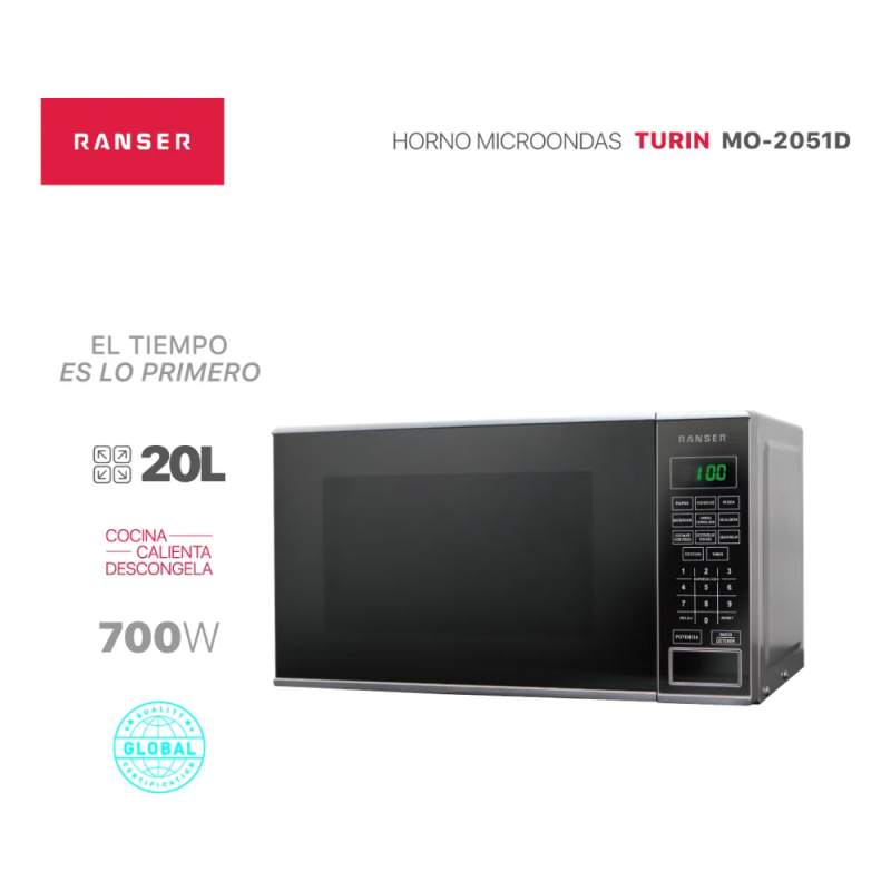 MICROONDAS RANSER 20L 700w TURIN MO-2051D DIGITAL NEGRO
