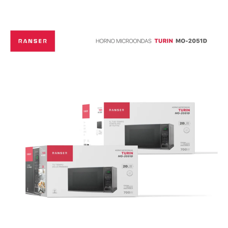 MICROONDAS RANSER 20L 700w TURIN MO-2051D DIGITAL NEGRO