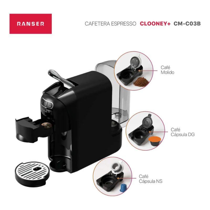 CAFETERA RANSER ESPRESSO CLOONEY CM-C03B NEGRA
