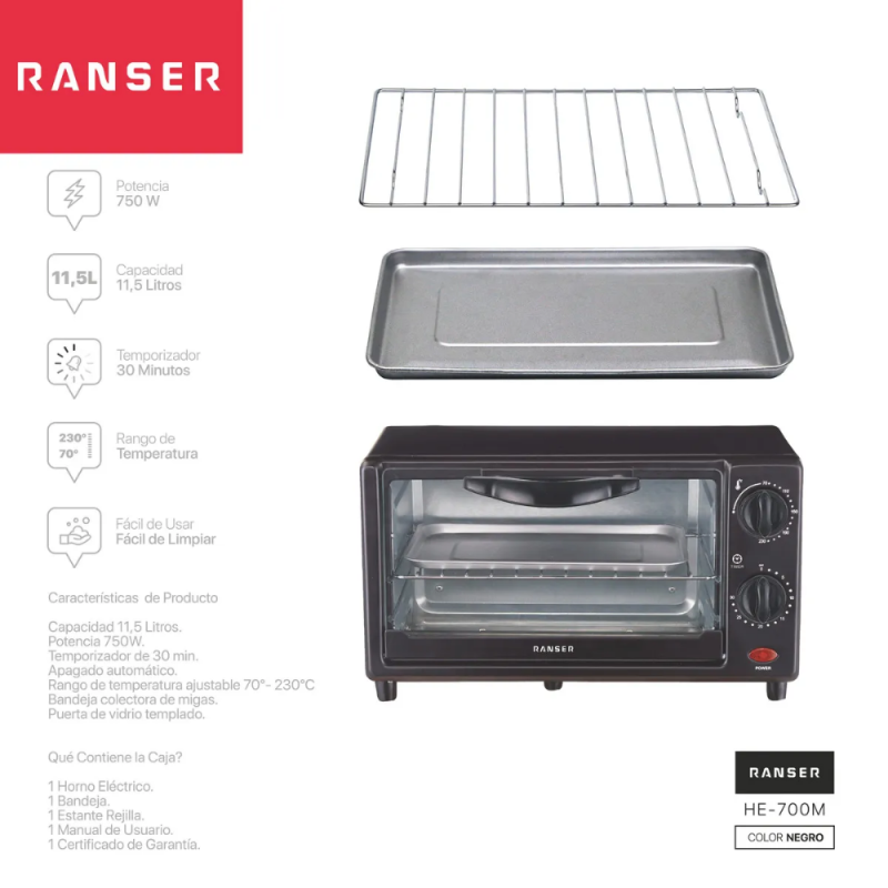 HORNO RANSER ELECTRICO PANIGALE HE-700M 750W
