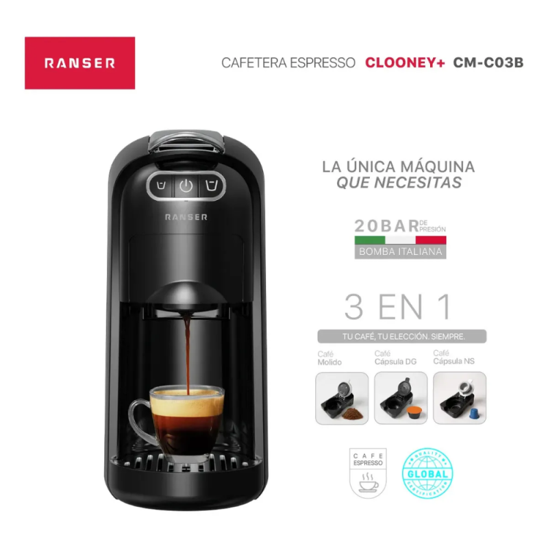 CAFETERA RANSER ESPRESSO CLOONEY CM-C03B NEGRA