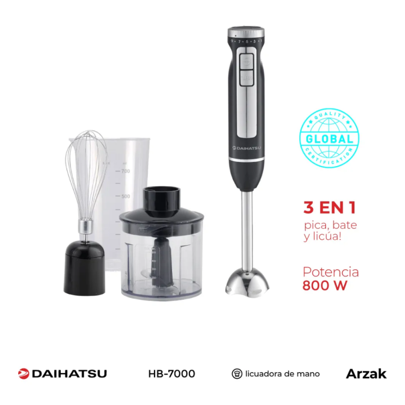 LICUADORA DE MANO DAIHATSU ARZAK HB-7000 800W NEGRO