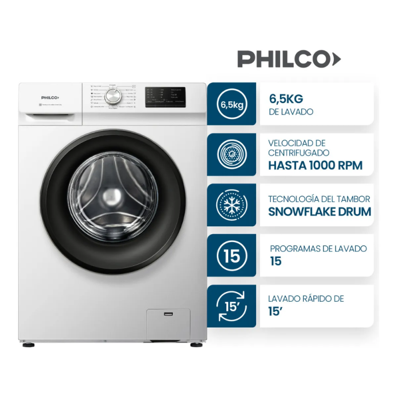LAVARROPAS PHILCO 6.5KG  800RPM PHLF6510B2 BLANCO